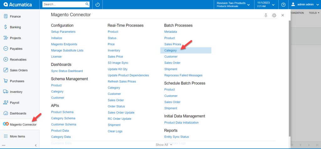 Category in the Batch Process